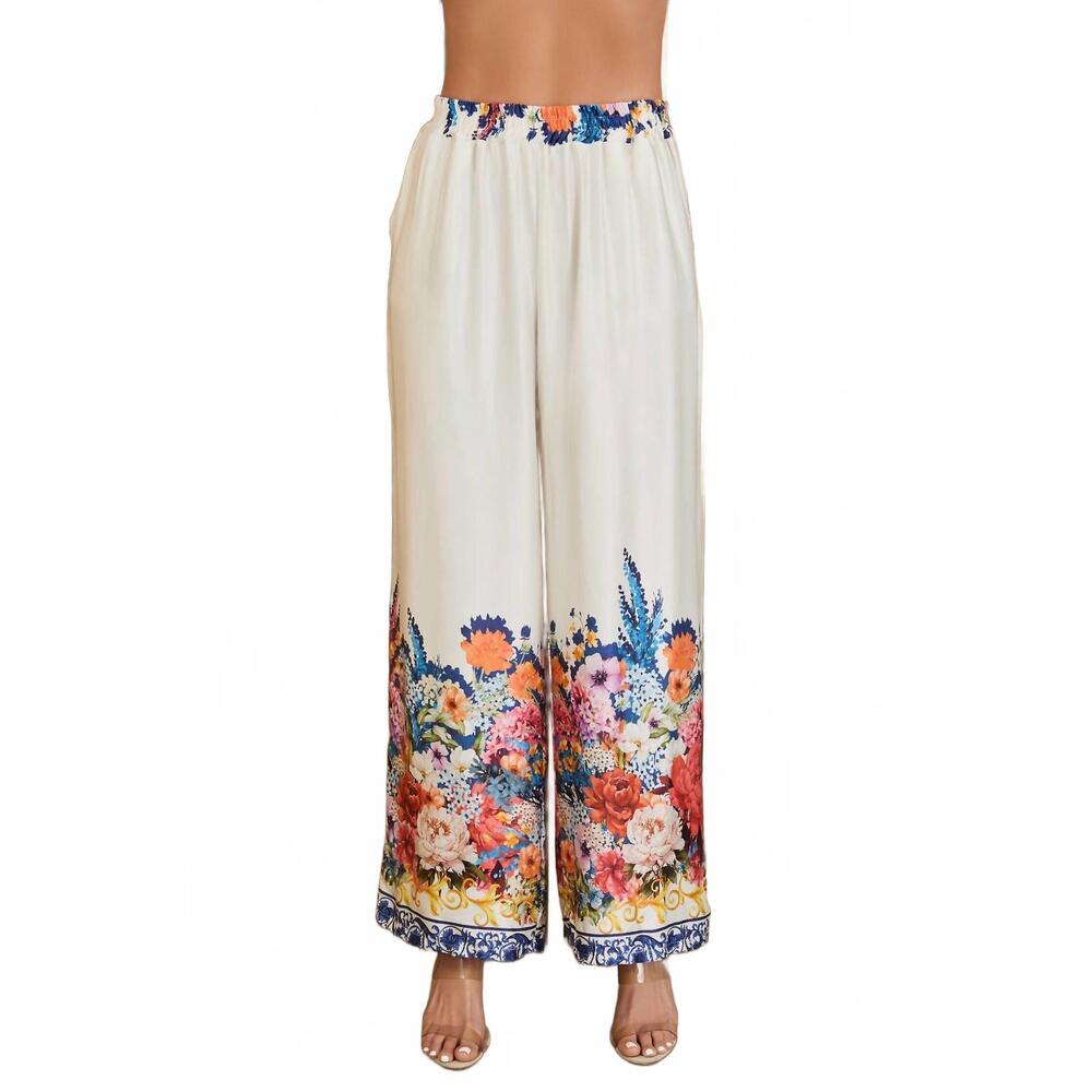 NEW MILIO MILANO italian viscose botanical wide leg pants in multi
